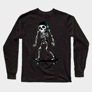 Funny skeleton skateboarder with headphones Long Sleeve T-Shirt